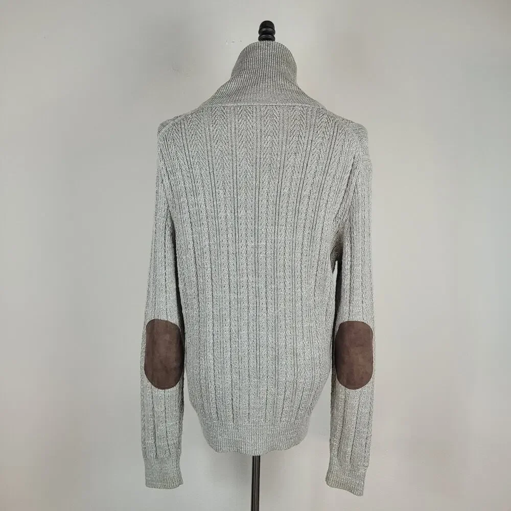 J.‎ Crew Sweater Mens Medium Beige Khaki Leather Elbow Patches Academia Preppy